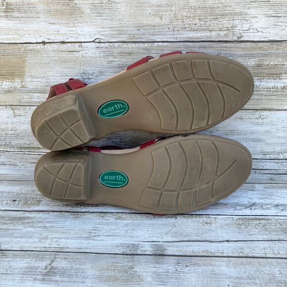 Earth Shoes Sandals Sz 11M Marietta Capella Red Leather Strappy Coastal Boho - Picture 11 of 13